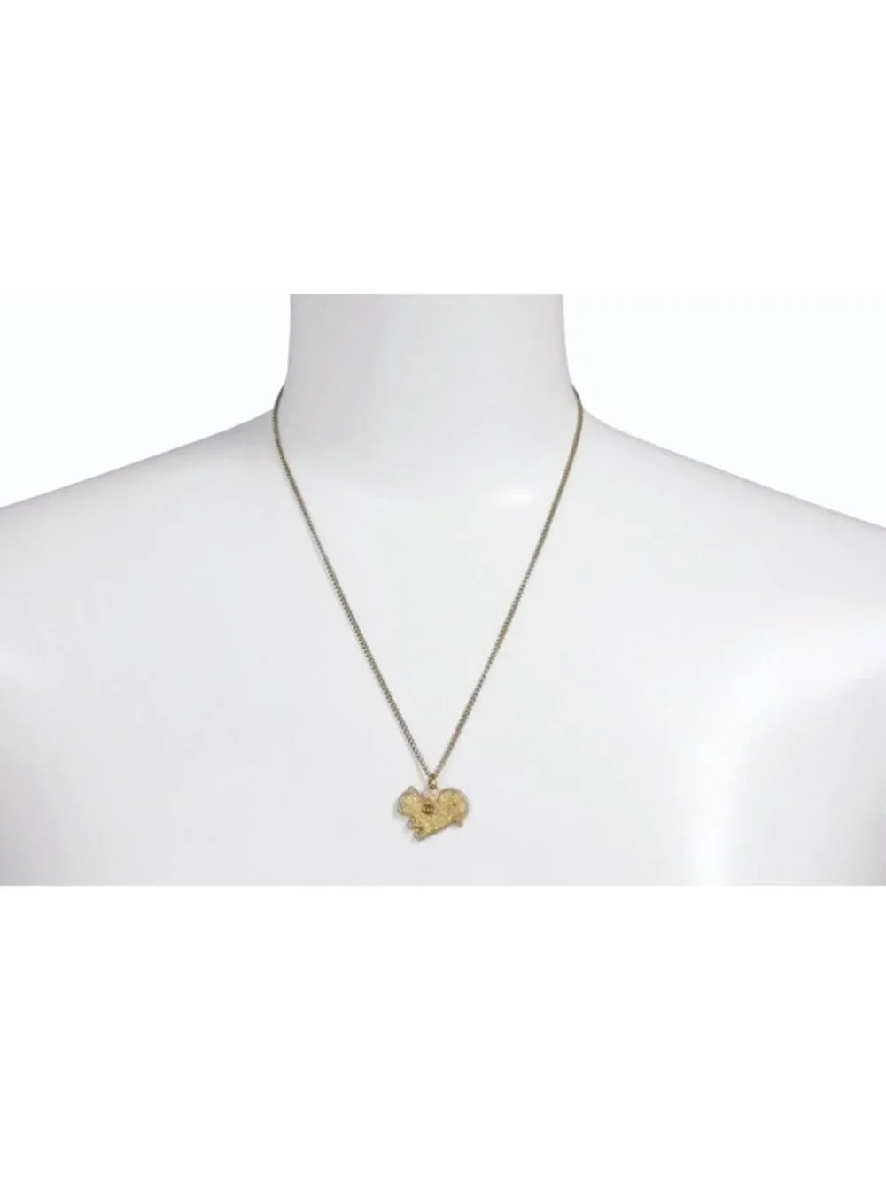 Chanel CC Logo Squirrel Animal Necklace Glitter Gold Plated Yellow